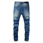 Men's Ripped Patch Jeans Trendy Slim Fit