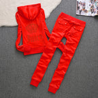 Womens Fashion Gold-Thread Velvet Top And Pants Sporty Casual Set
