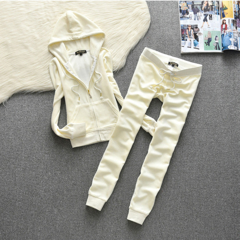 Womens Fashion Gold-Thread Velvet Top And Pants Sporty Casual Set