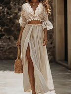 Elegant Womens Beach Lace-Patchwork Skirt Set