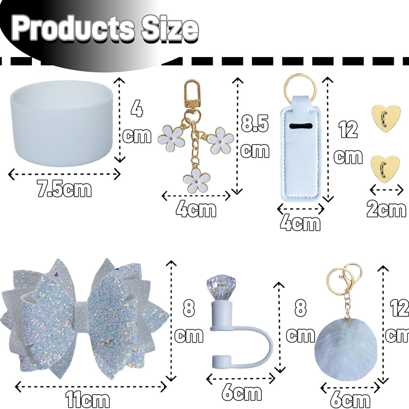 Glitter Bow Decoration StanleyCup Accessories 8-piece Set