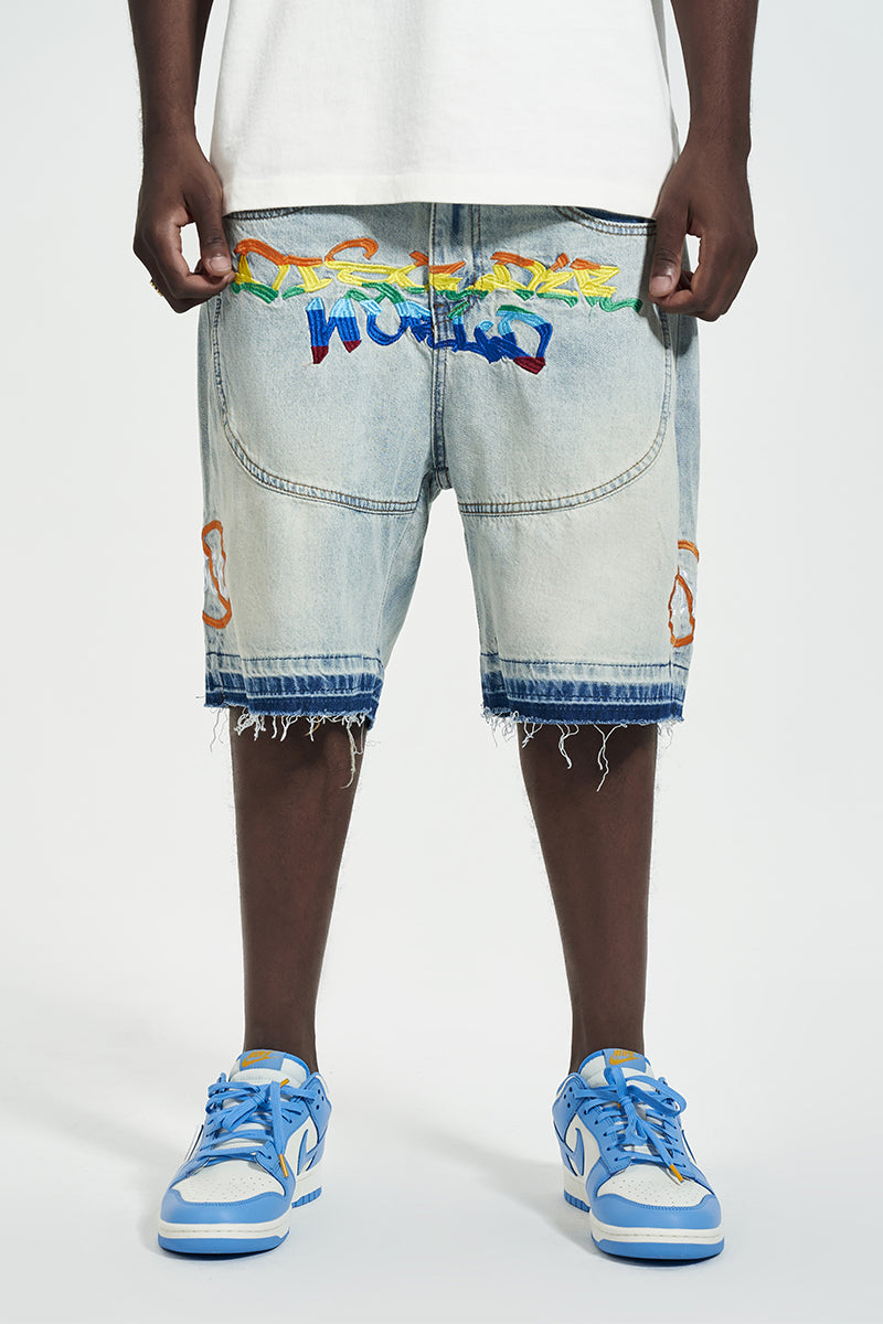 Mens Patchwork Stitching Rainbow Embroidery
