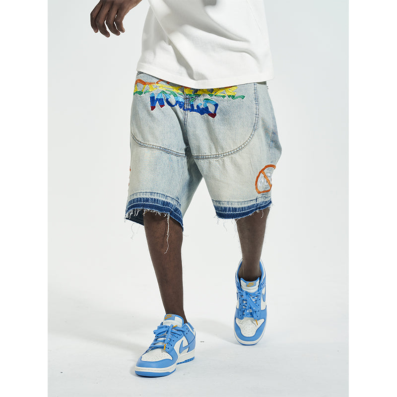 Mens Patchwork Stitching Rainbow Embroidery