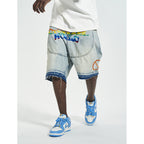 Mens Patchwork Stitching Rainbow Embroidery