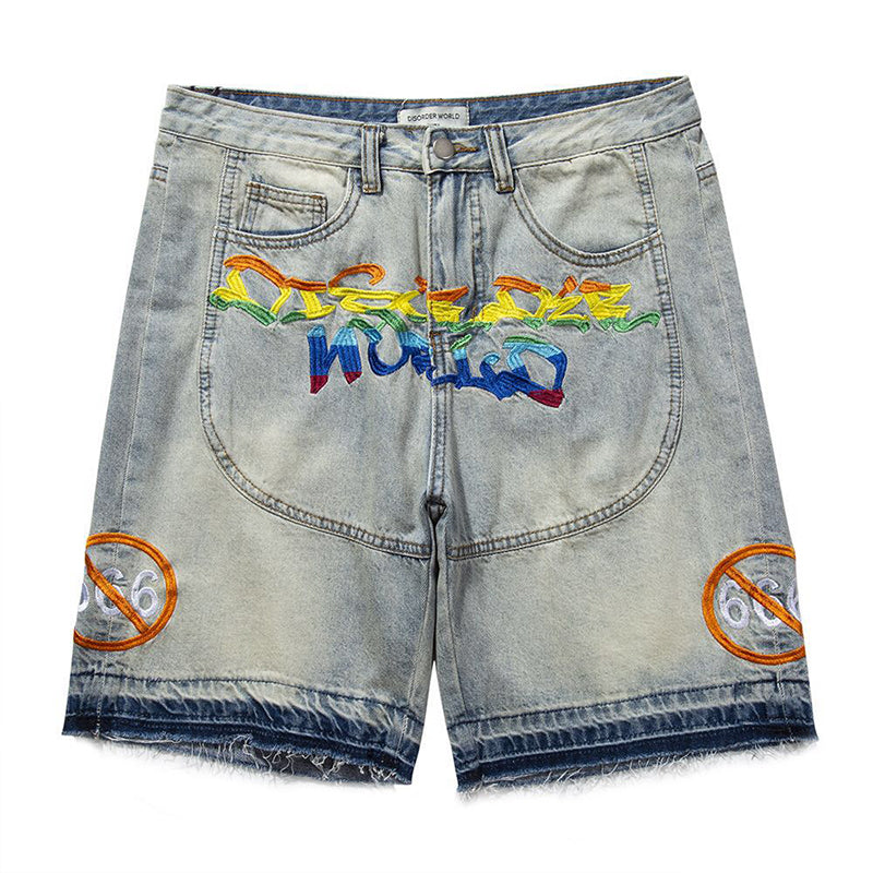 Mens Patchwork Stitching Rainbow Embroidery
