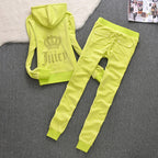 Womens Fashion Gold-Thread Velvet Top And Pants Sporty Casual Set