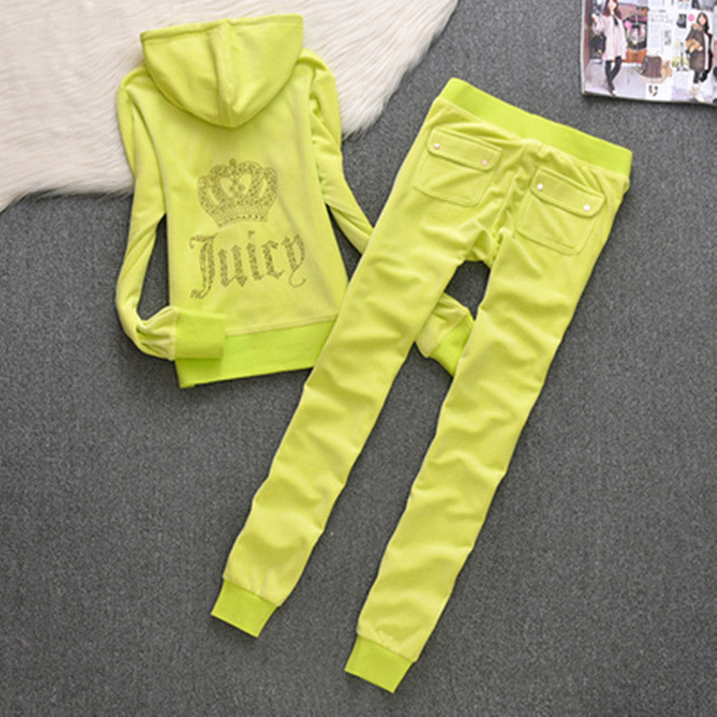 Womens Fashion Gold-Thread Velvet Top And Pants Sporty Casual Set