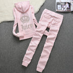 Womens Fashion Gold-Thread Velvet Top And Pants Sporty Casual Set