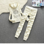 Womens Fashion Gold-Thread Velvet Top And Pants Sporty Casual Set
