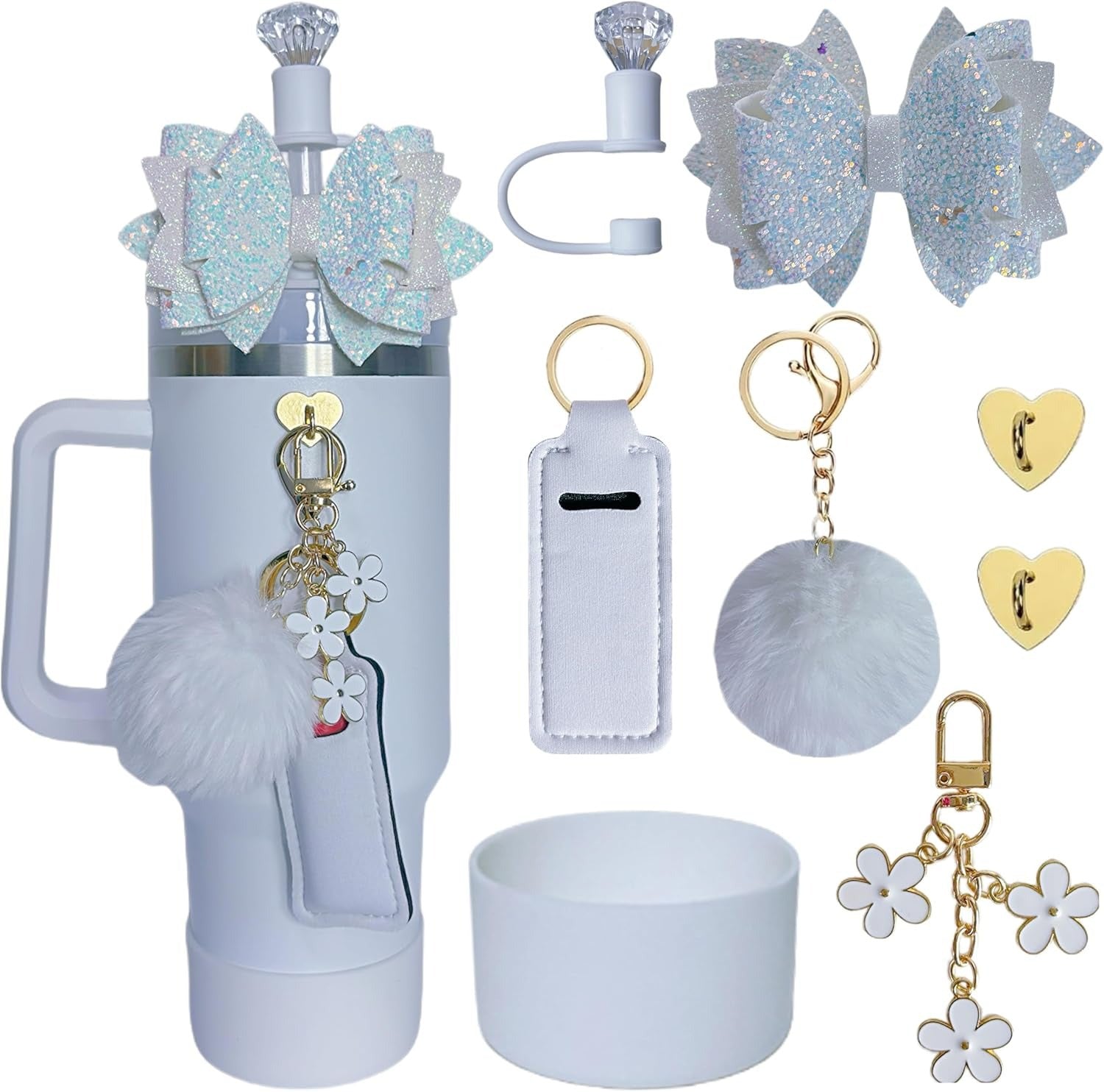 Glitter Bow Decoration StanleyCup Accessories 8-piece Set