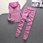 Womens Fashion Gold-Thread Velvet Top And Pants Sporty Casual Set