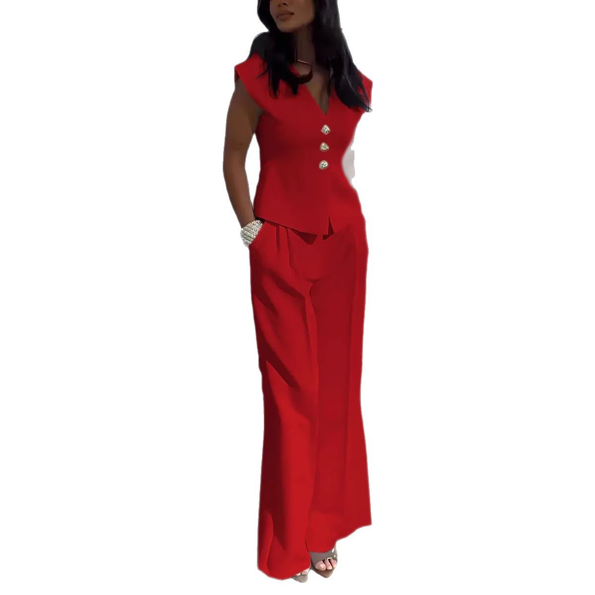 Womens Casual Two-Piece Set With V-Neck And Hooded Sleeves