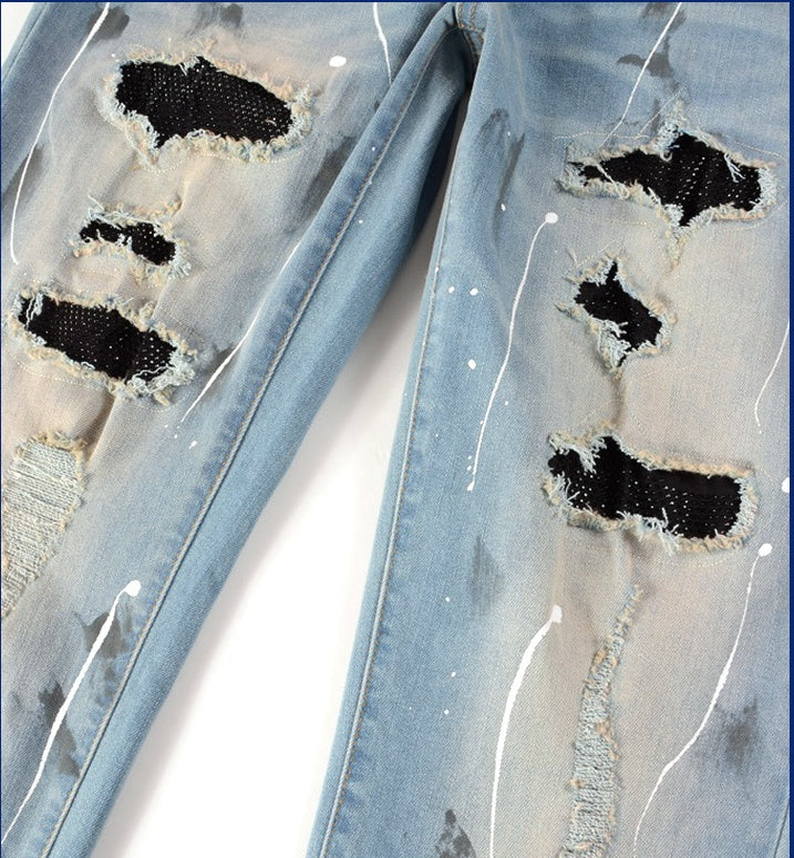 Amiri Jeans Ripped Rhinestone Graffiti Skinny Pants