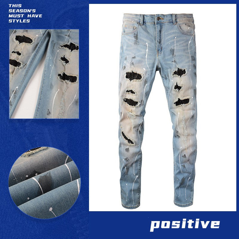Amiri Jeans Ripped Rhinestone Graffiti Skinny Pants