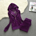 Womens Fashion Gold-Thread Velvet Top And Pants Sporty Casual Set
