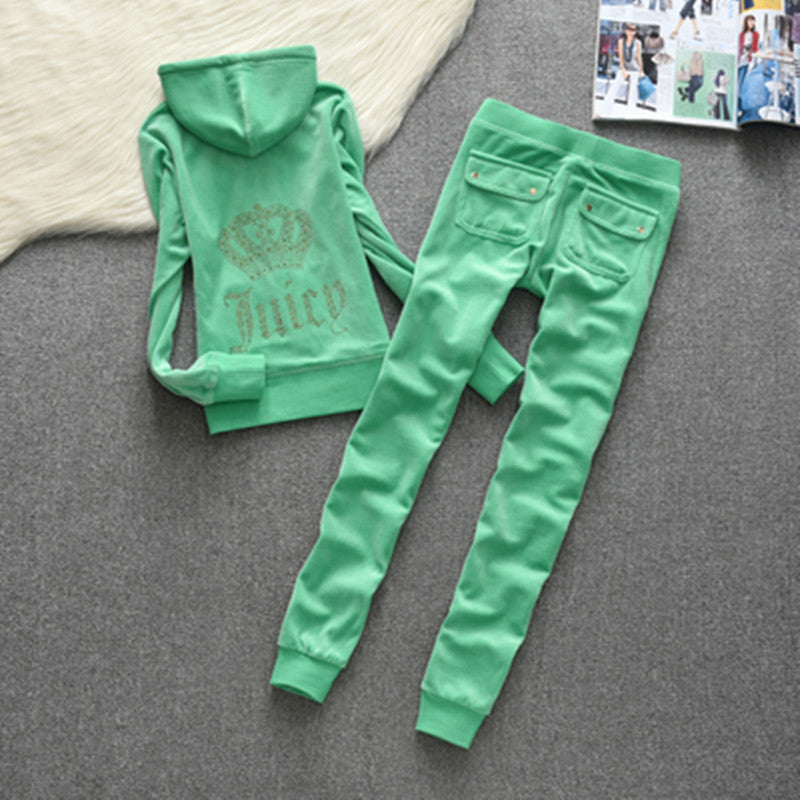 Womens Fashion Gold-Thread Velvet Top And Pants Sporty Casual Set