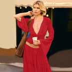 Womens Lace Chiffon Cardigan Top And Loose Long Skirt Set
