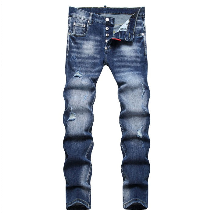 Desquared  Mens Slim-fit Denim Jeans With A Distressed Holey Design