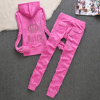 Womens Fashion Gold-Thread Velvet Top And Pants Sporty Casual Set