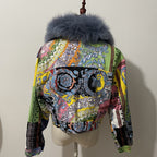 Women's Vintage Printing Denim Plush Thickened Coat