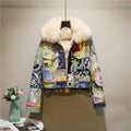 Women's Vintage Printing Denim Plush Thickened Coat