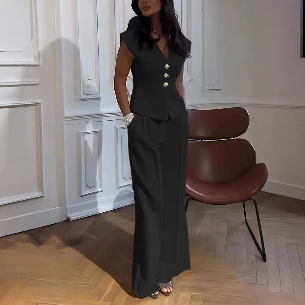 Womens Casual Two-Piece Set With V-Neck And Hooded Sleeves