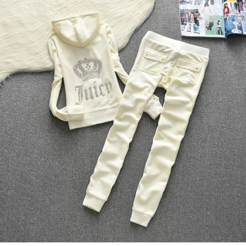 Womens Fashion Gold-Thread Velvet Top And Pants Sporty Casual Set
