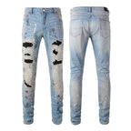 Amiri Jeans Ripped Rhinestone Graffiti Skinny Pants
