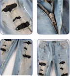 Amiri Jeans Ripped Rhinestone Graffiti Skinny Pants