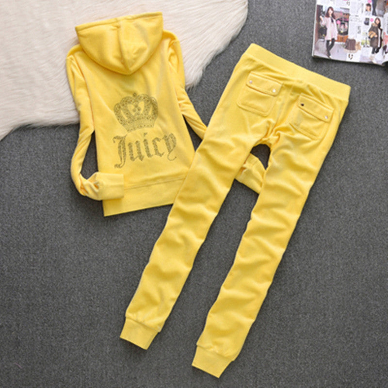 Womens Fashion Gold-Thread Velvet Top And Pants Sporty Casual Set