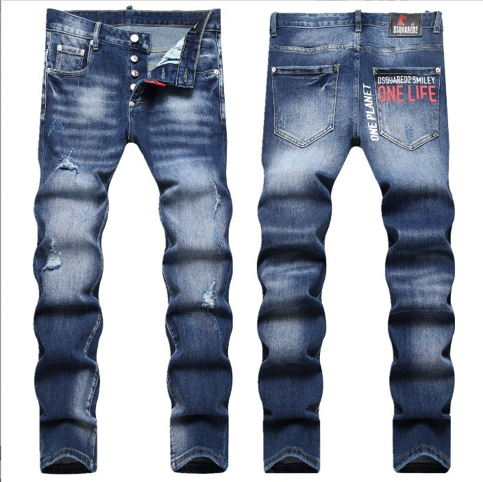 Desquared  Mens Slim-fit Denim Jeans With A Distressed Holey Design