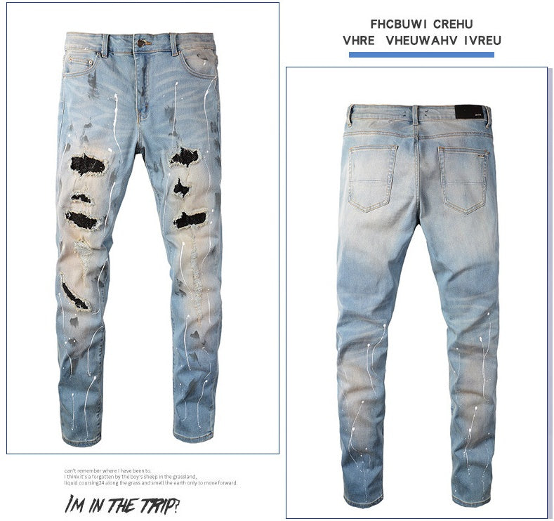 Amiri Jeans Ripped Rhinestone Graffiti Skinny Pants