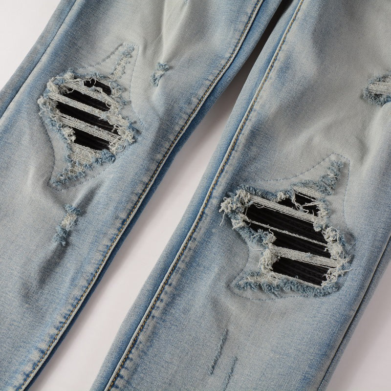 Patch Stretch Slim Fit Skinny Jeans For Men