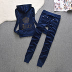Womens Fashion Gold-Thread Velvet Top And Pants Sporty Casual Set