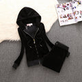 Womens Fashion Gold-Thread Velvet Top And Pants Sporty Casual Set